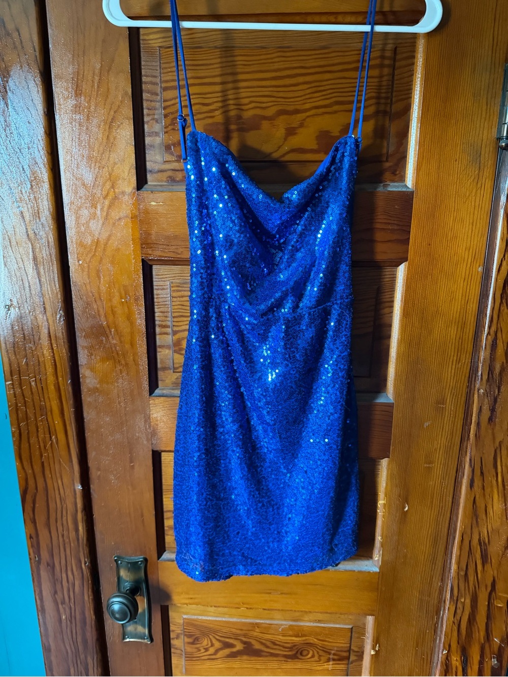 Lucy in the Sky Royal Blue Sequin Cowl Mini Dress